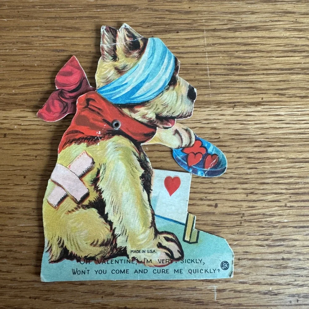 Vintage 1950s‎ Valentine Card Dog Bandaged Sickly Made in USA